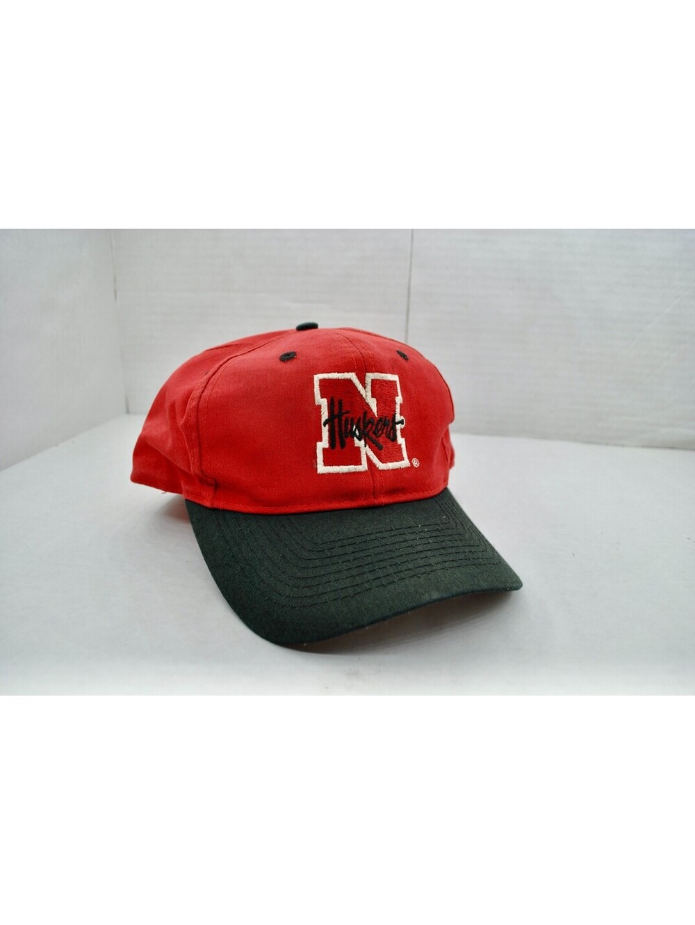 Nebraska Cornhuskers 90s Vintage Logo 7 NCAA Football Red Black Snapback Hat Cap